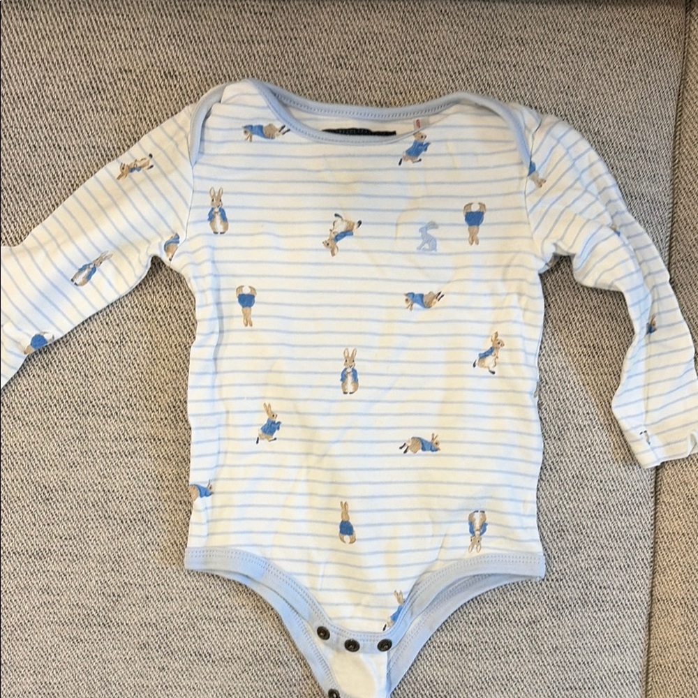 Striped Blue Bunny Long-Sleeve One-Piece for Kids